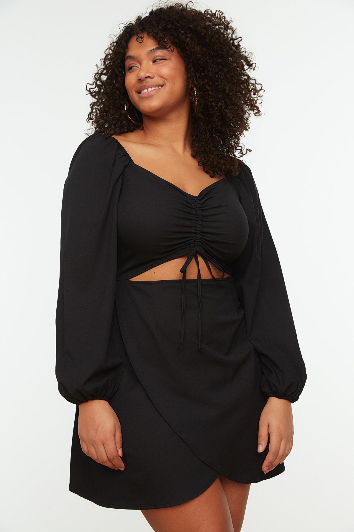 Black Wrapover Plus Size Mini Dress, , large image number 2