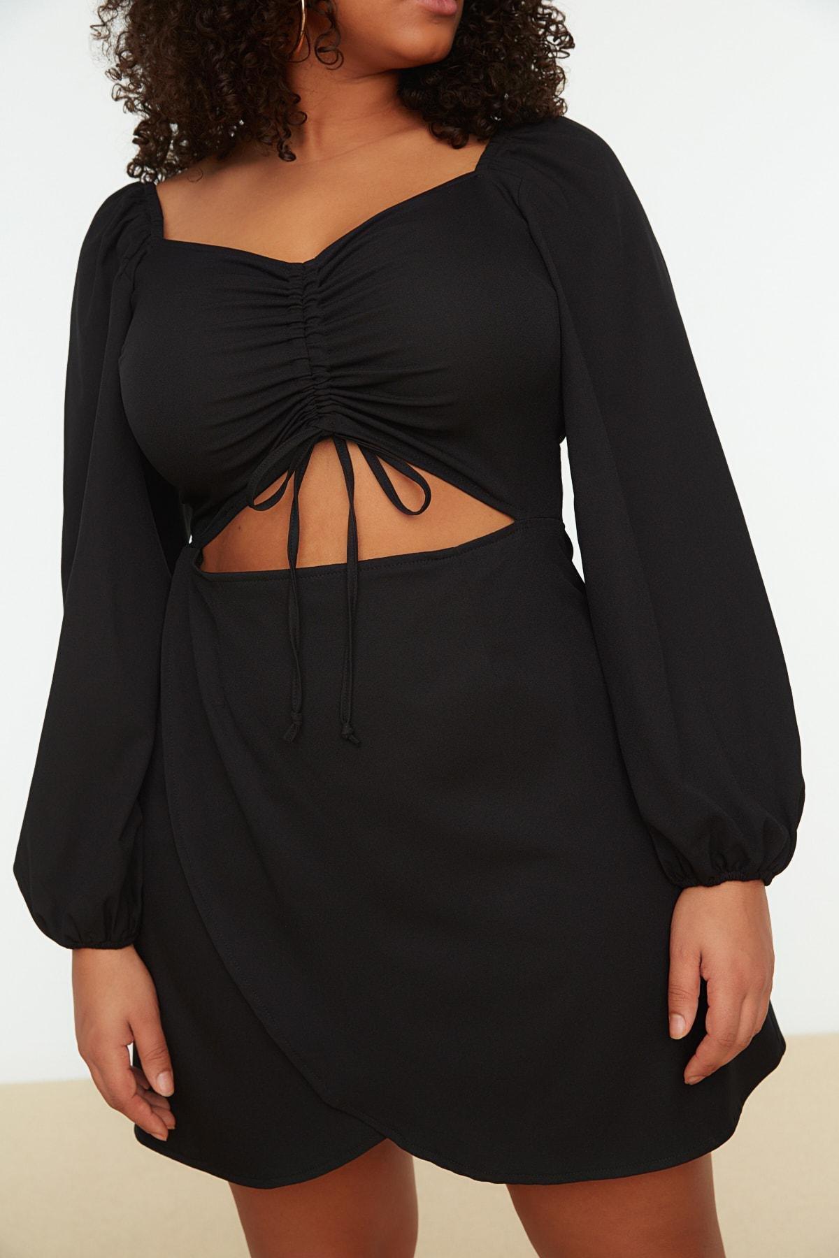 Black Wrapover Plus Size Mini Dress, , large image number 3