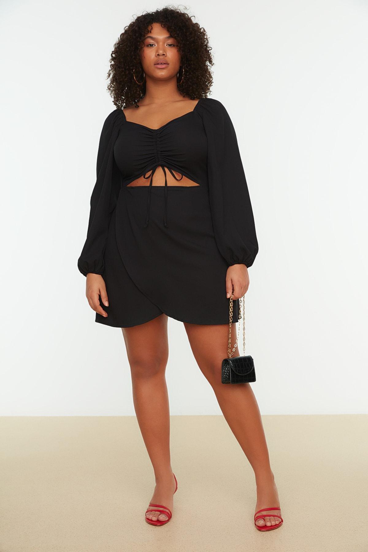Black Wrapover Plus Size Mini Dress, , large image number 4