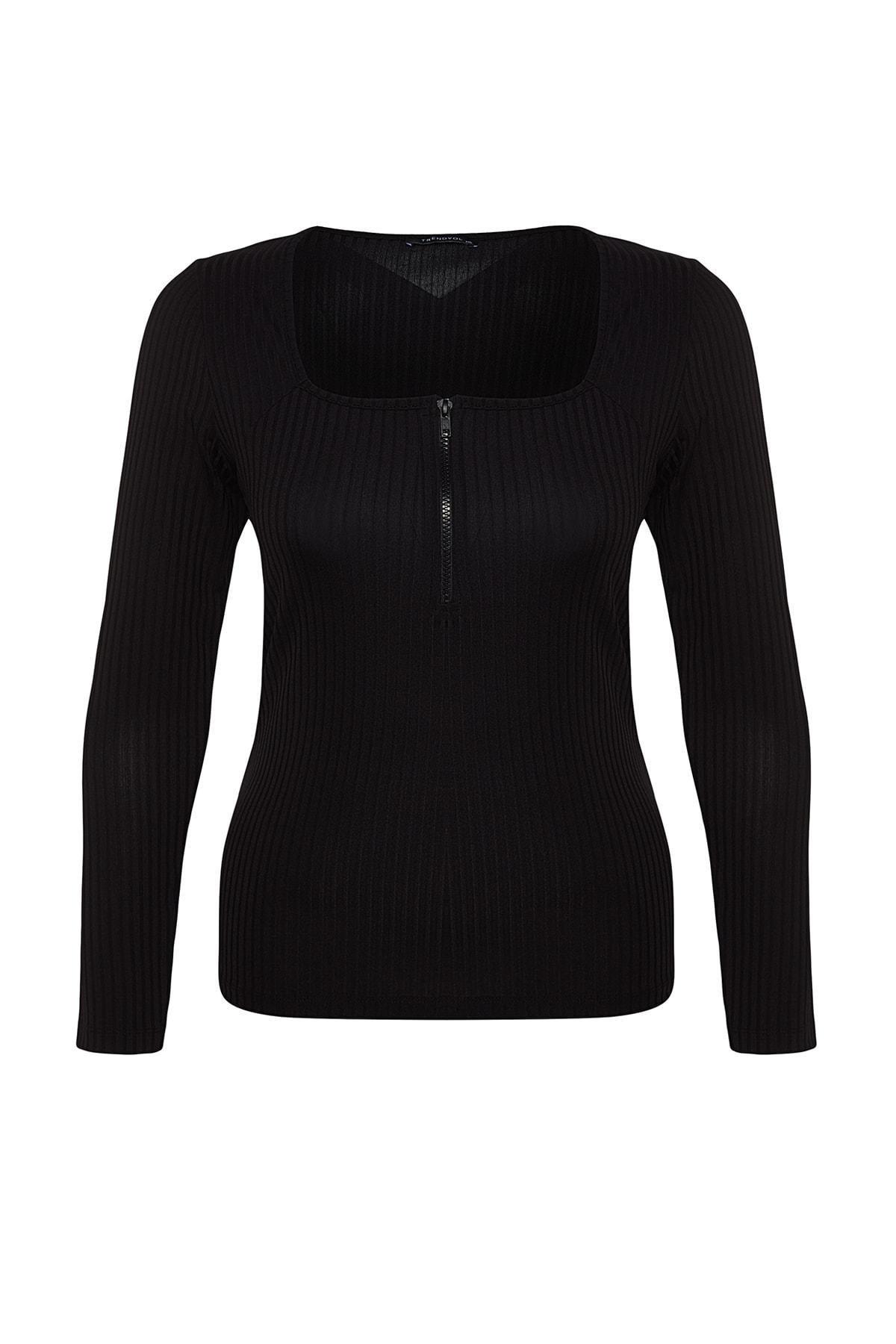 Black Slim Plus Size Blouse, , large image number 5
