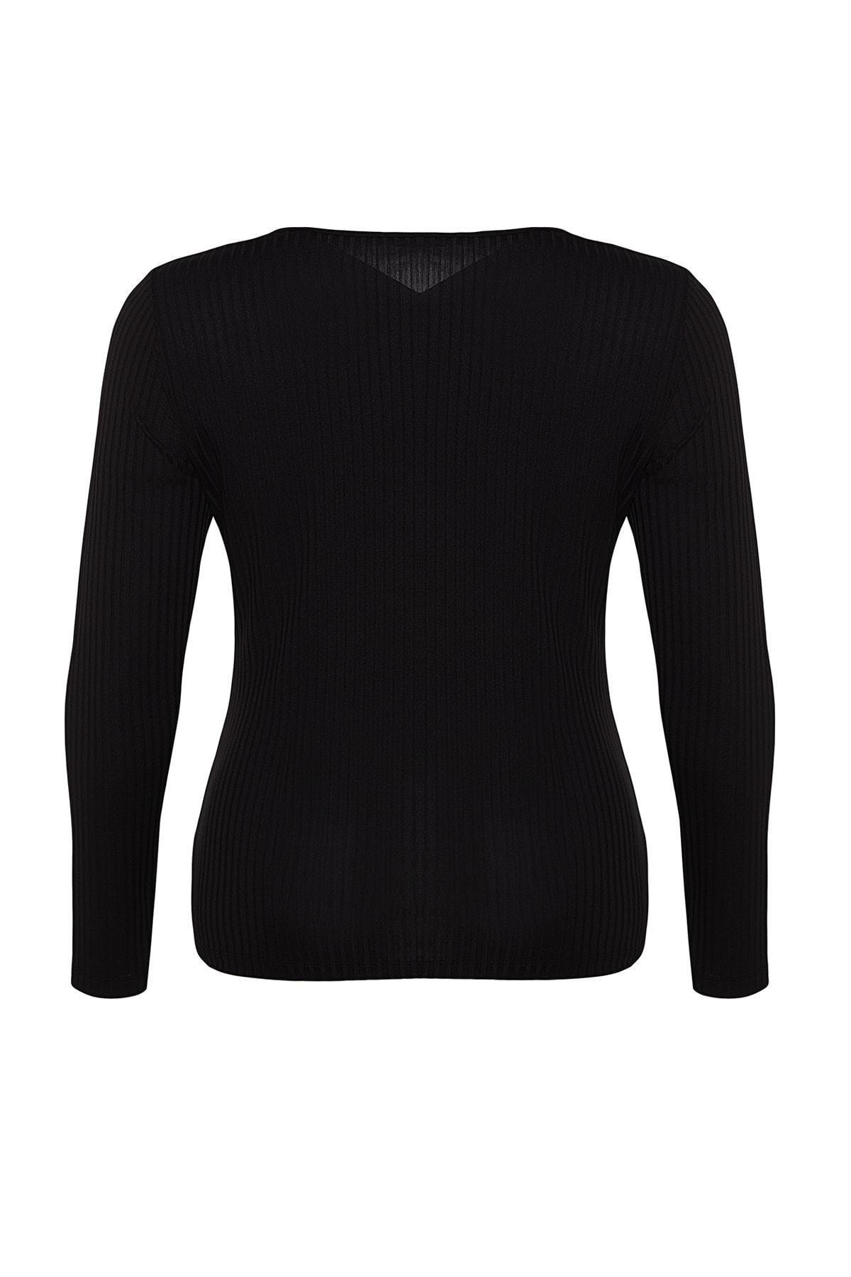 Black Slim Plus Size Blouse, , large image number 7