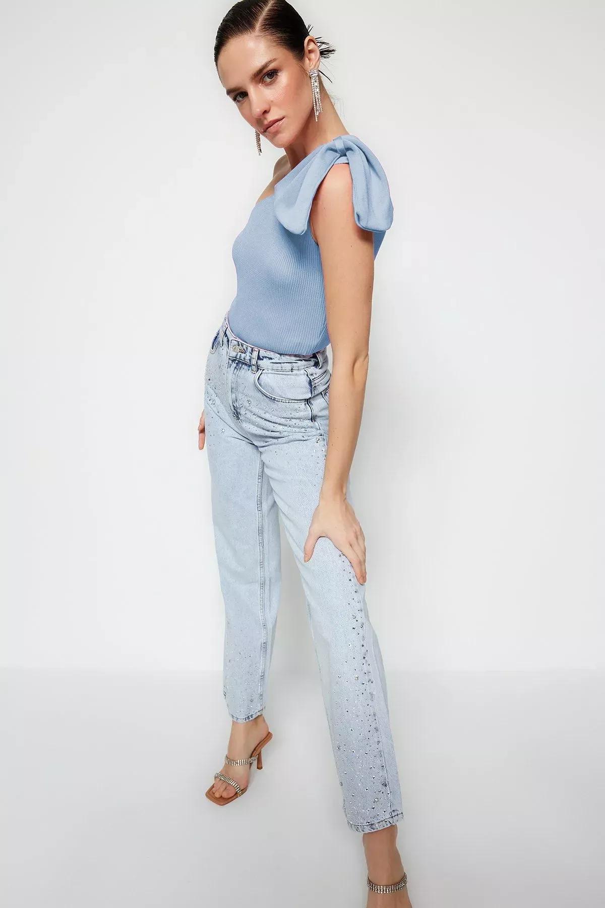 Blue Bow Detail Knit Blouse, , large image number 2