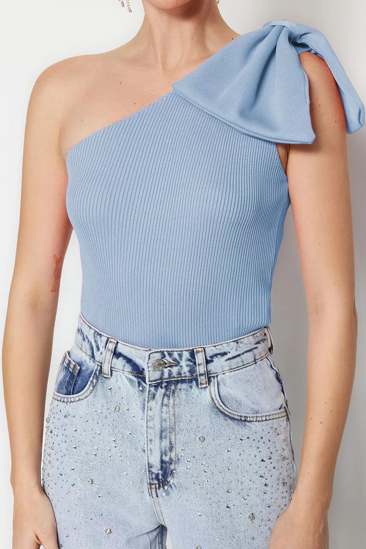 Blue Bow Detail Knit Blouse, , large image number 3