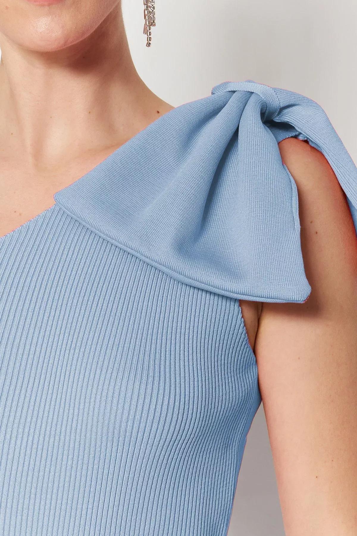 Blue Bow Detail Knit Blouse, , large image number 4