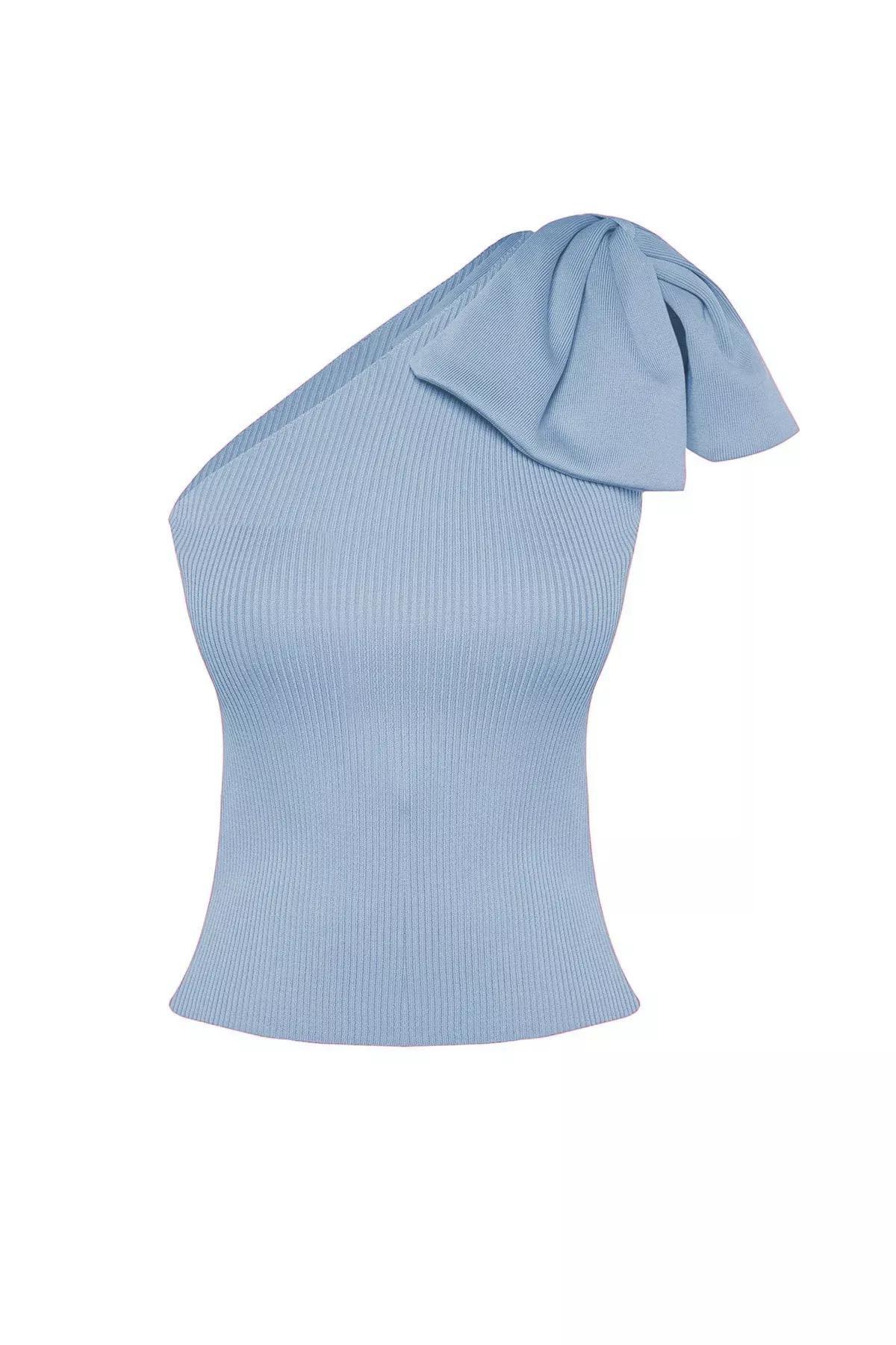 Blue Bow Detail Knit Blouse, , large image number 5