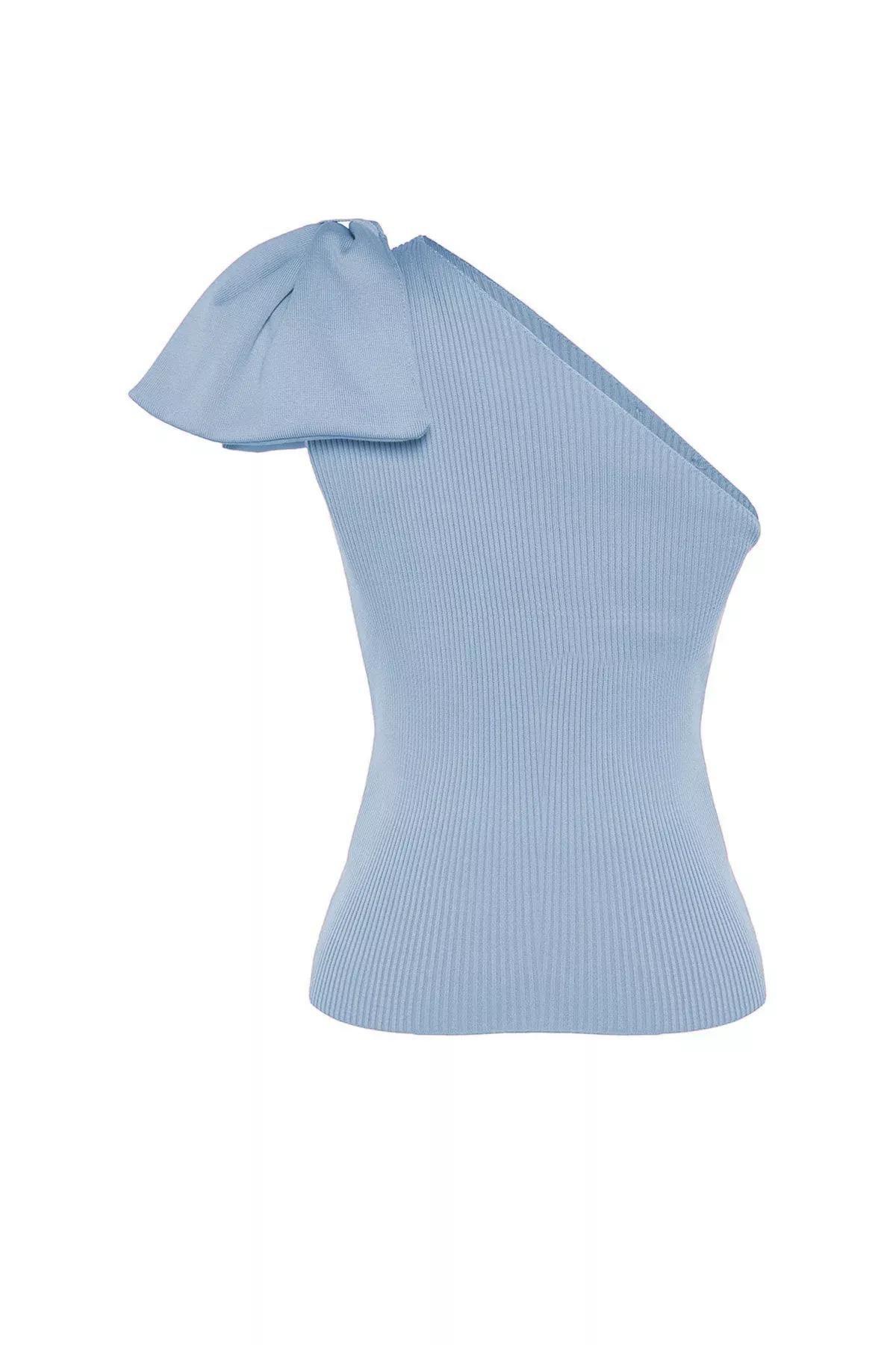 Blue Bow Detail Knit Blouse, , large image number 7