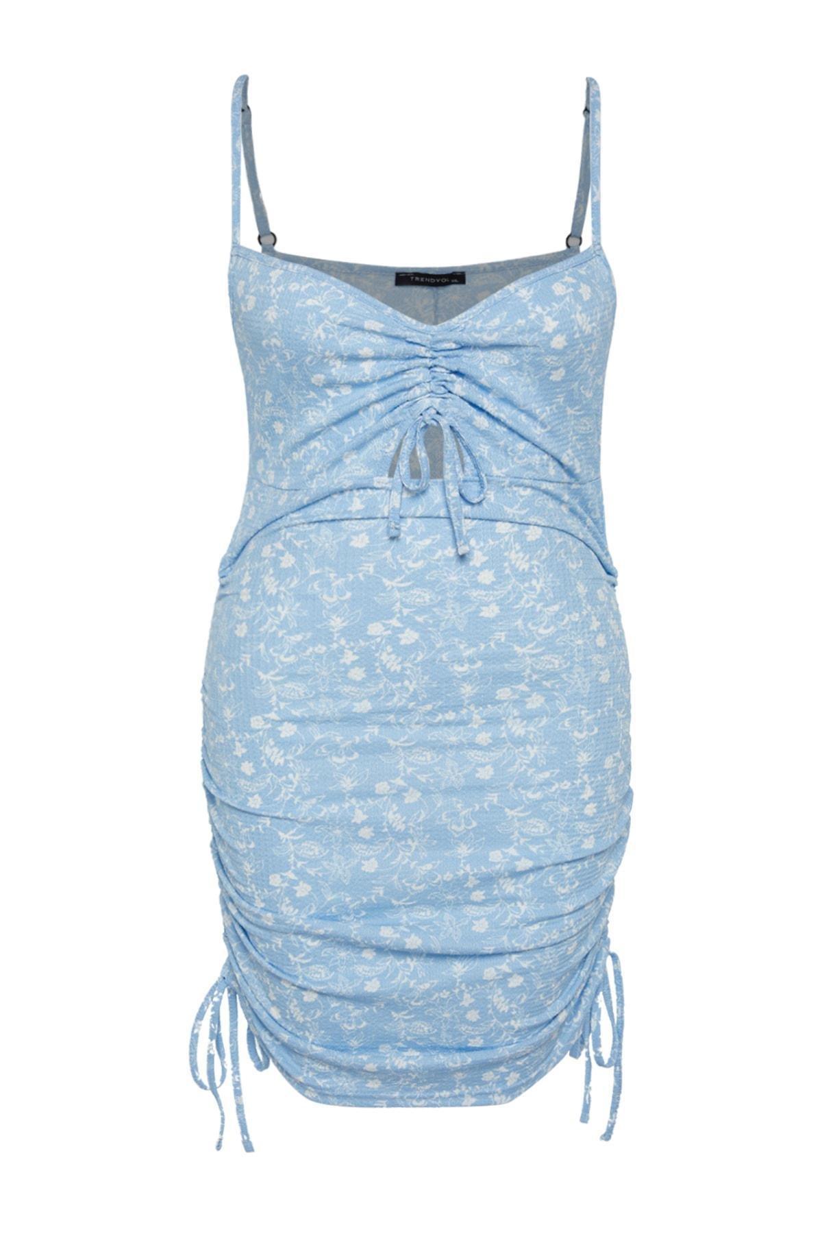 Blue Floral Plus Size Dress, , large image number 6