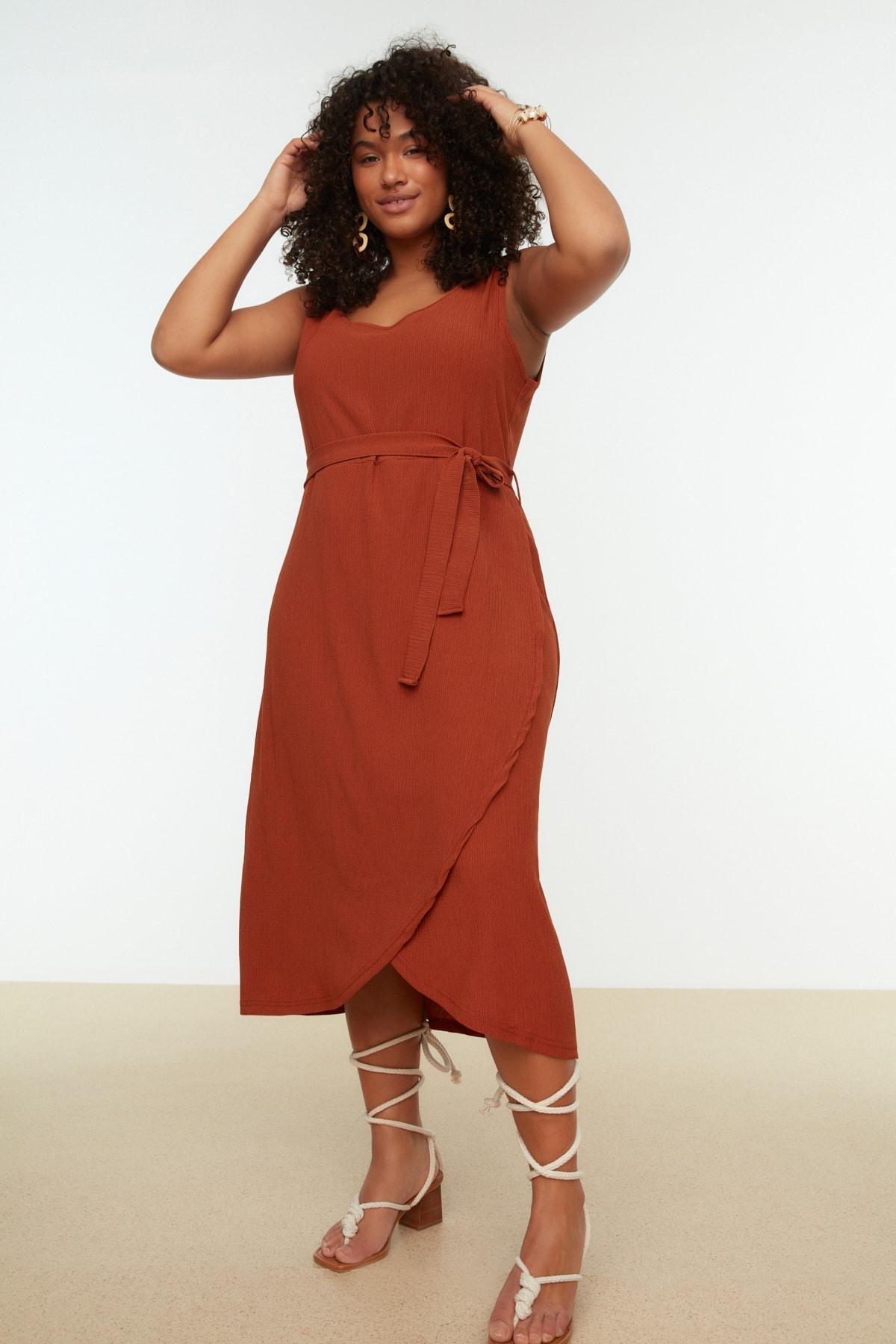 Orange Wrap Over Plus Size Mini Dress, , large image number 0