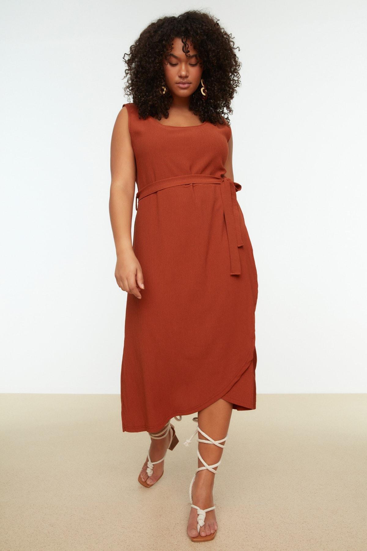 Orange Wrap Over Plus Size Mini Dress, , large image number 1