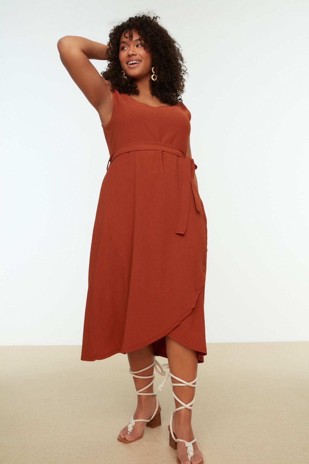 Orange Wrap Over Plus Size Mini Dress, , large image number 2