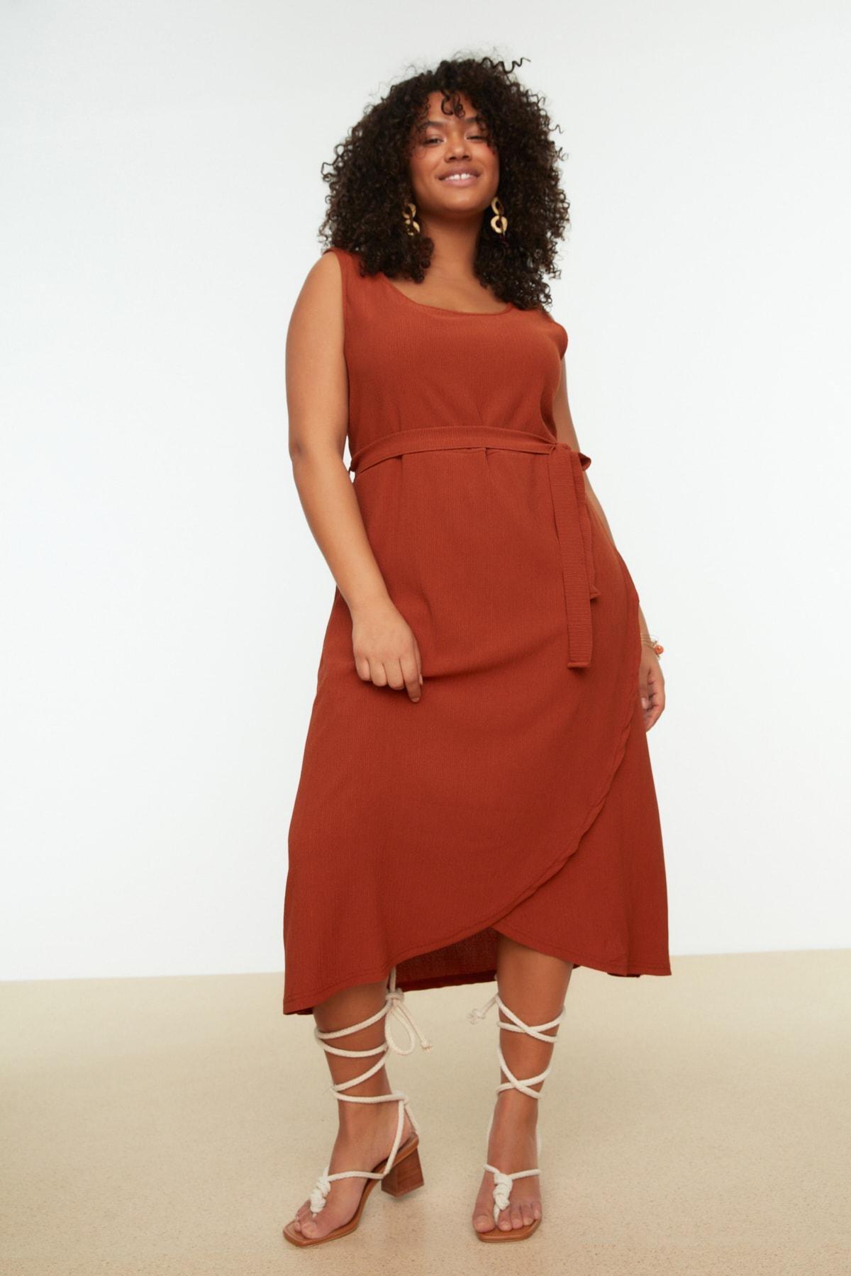 Orange Wrap Over Plus Size Mini Dress, , large image number 4