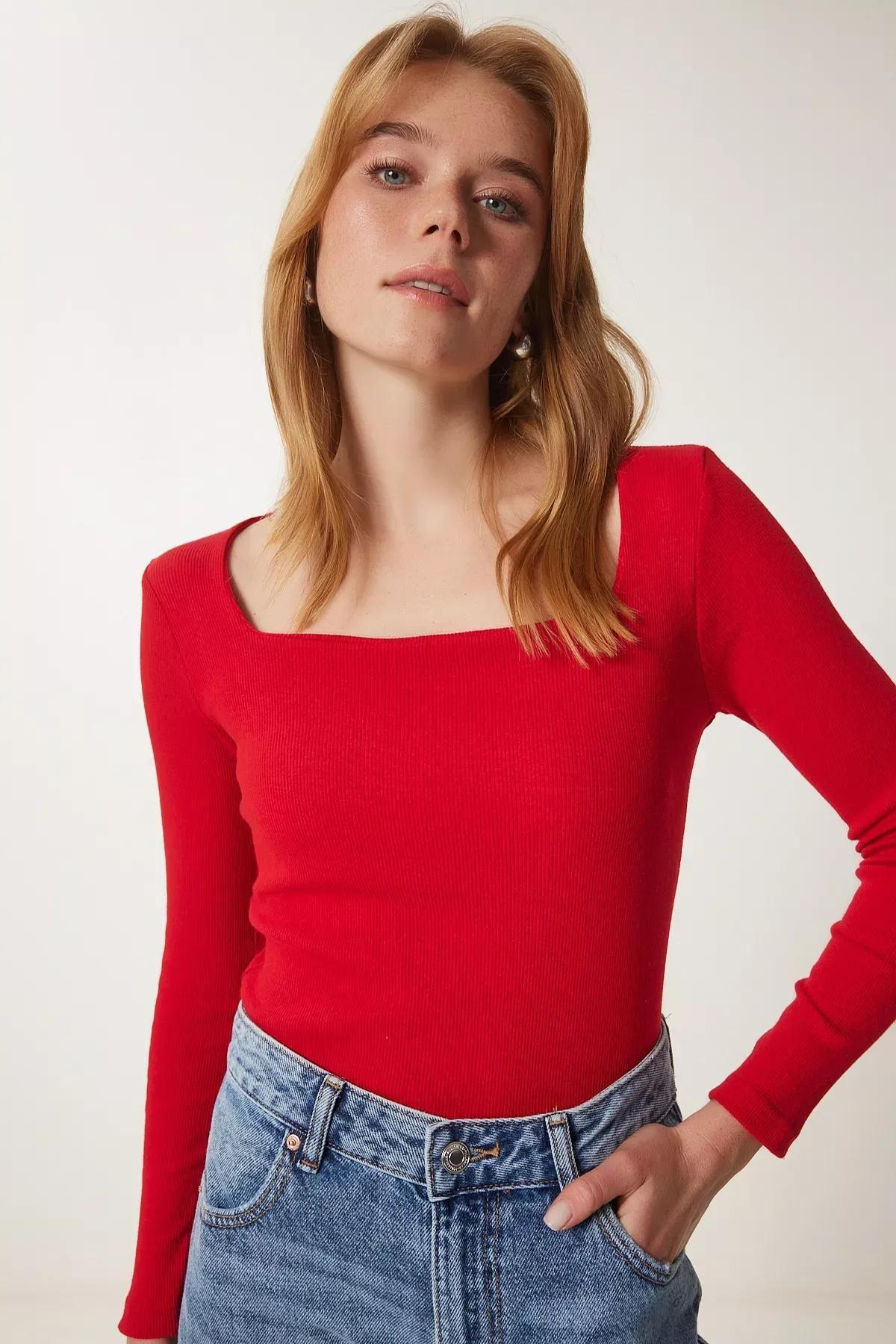 Grey Red Square Collar Blouse, C101_2629, large image number 5