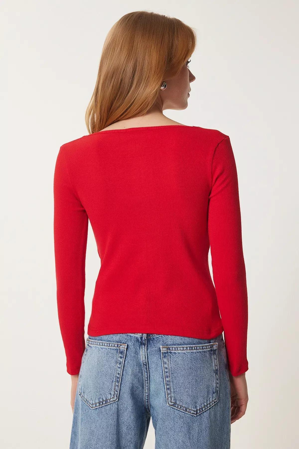 Grey Red Square Collar Blouse, C101_2629, large image number 6