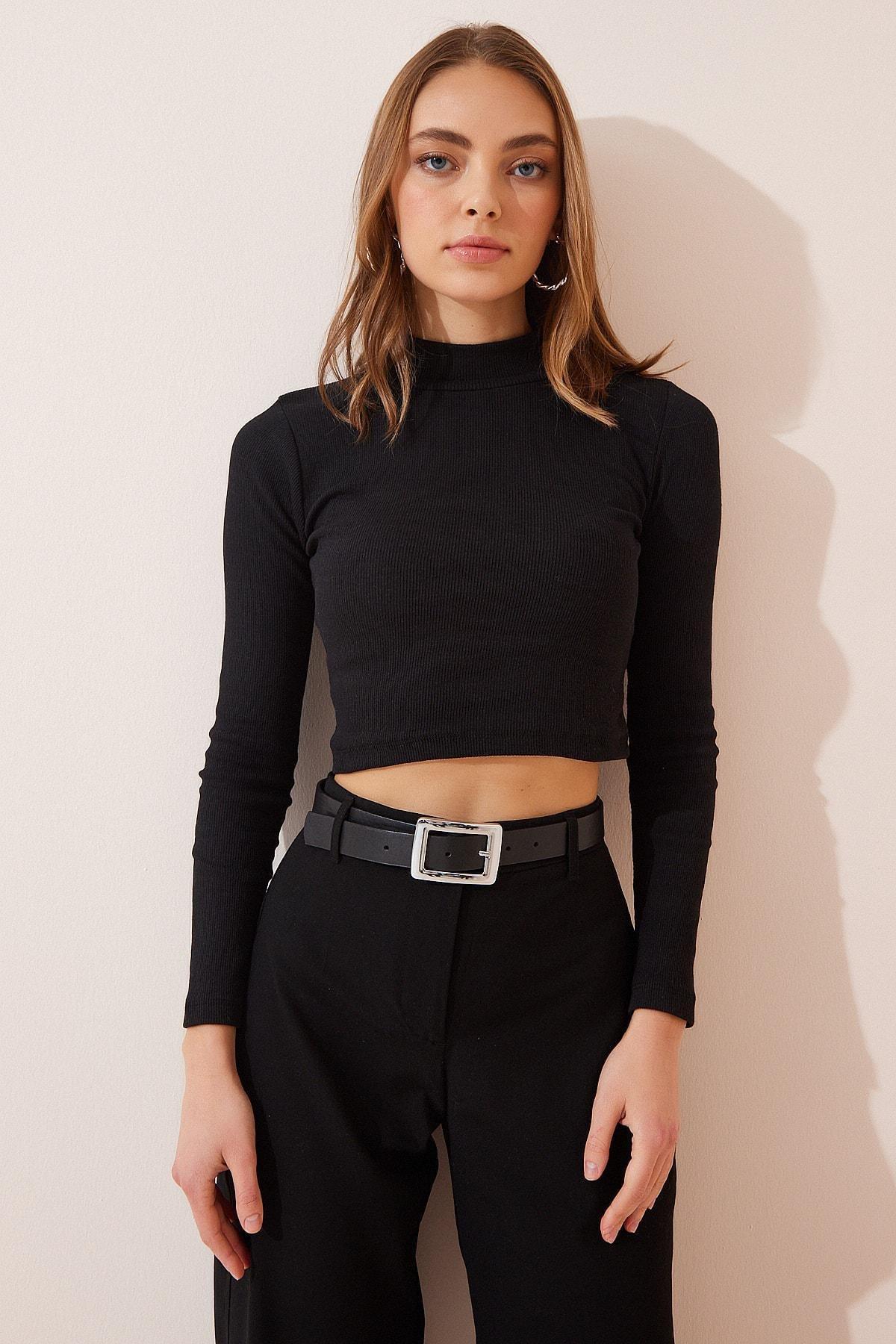 Black High Neck Fitted Blouse, BLACK, large image number 2