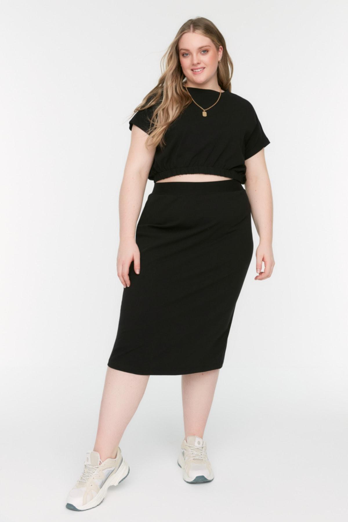 Black Crew Neck Plus Size Co-Ord Set, , large image number 0