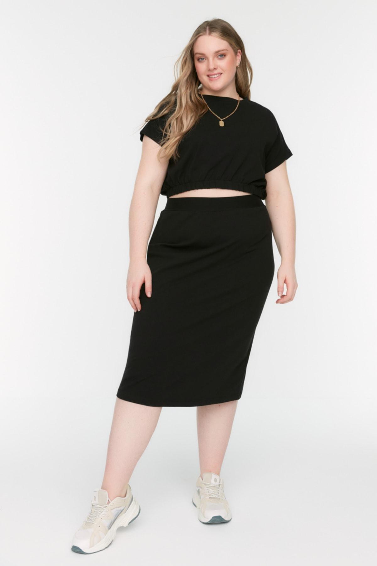 Trendyol - Black Crew Neck Plus Size Co-Ord Set