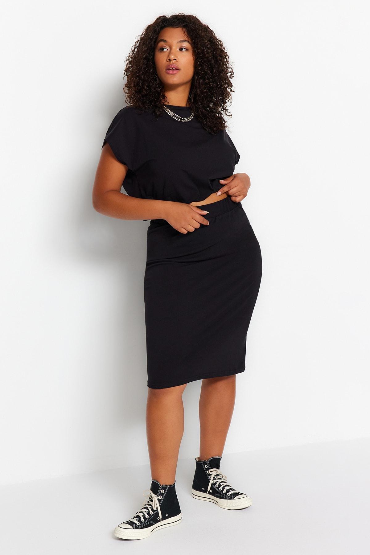 Black Crew Neck Plus Size Co-Ord Set, , large image number 2