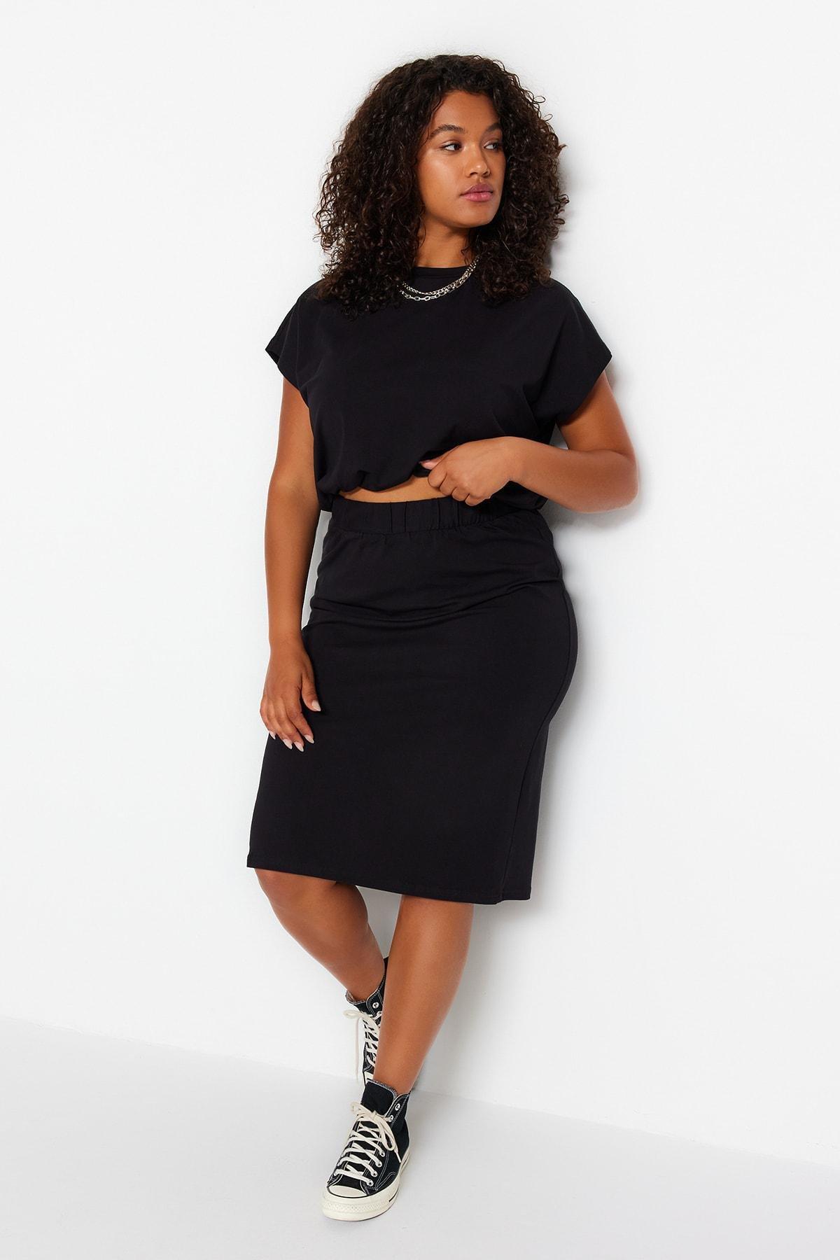 Black Crew Neck Plus Size Co-Ord Set, , large image number 5