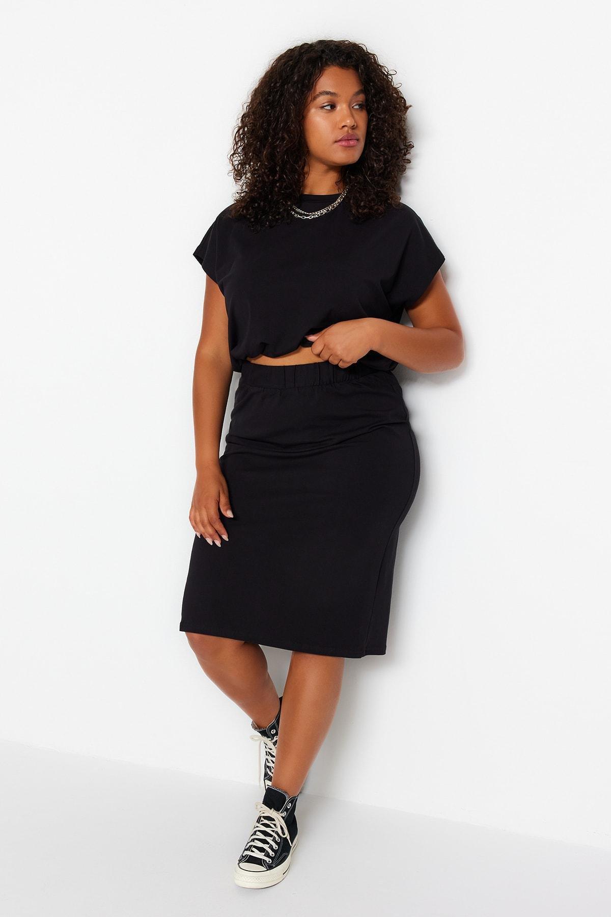 Trendyol - Black Crew Neck Plus Size Co-Ord Set