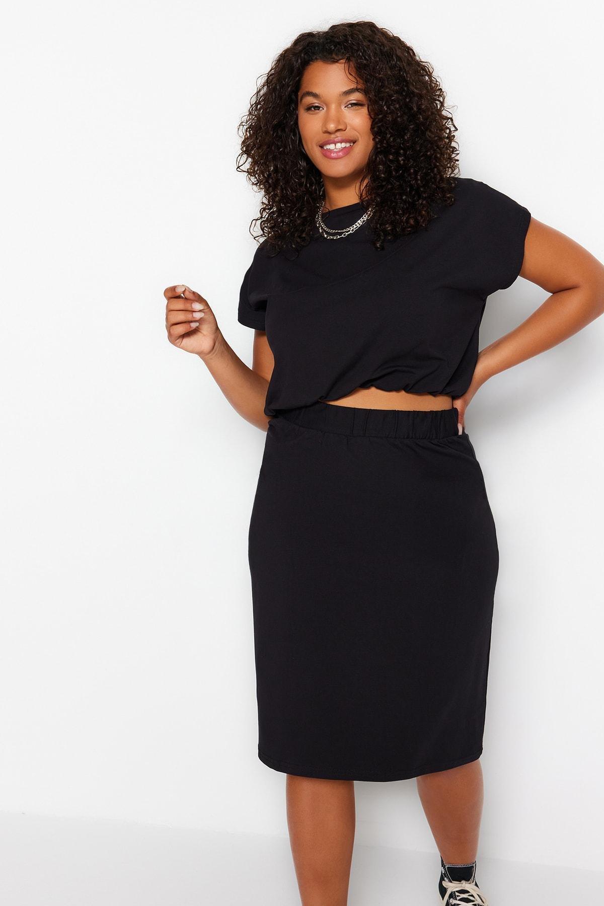Black Crew Neck Plus Size Co-Ord Set, , large image number 9