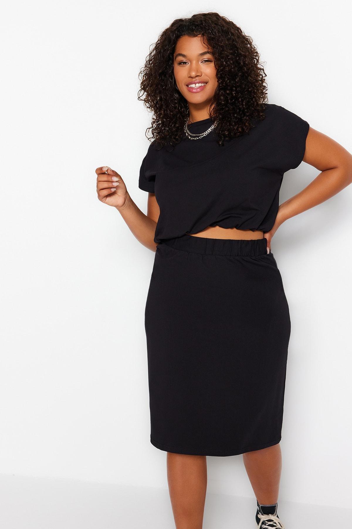 Trendyol - Black Crew Neck Plus Size Co-Ord Set