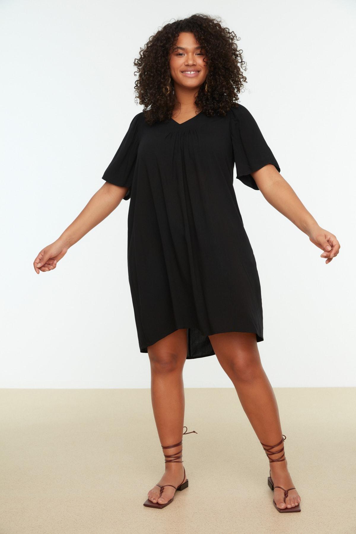 Black Basic Plus Size Dress, , large image number 0