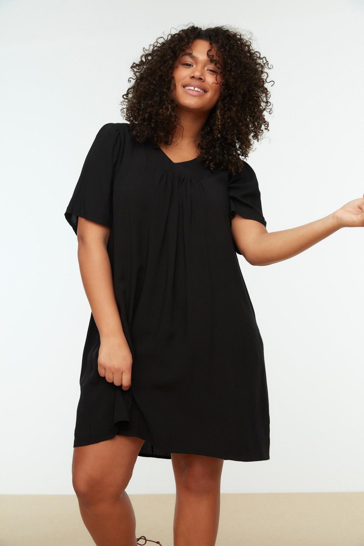 Black Basic Plus Size Dress, , large image number 1