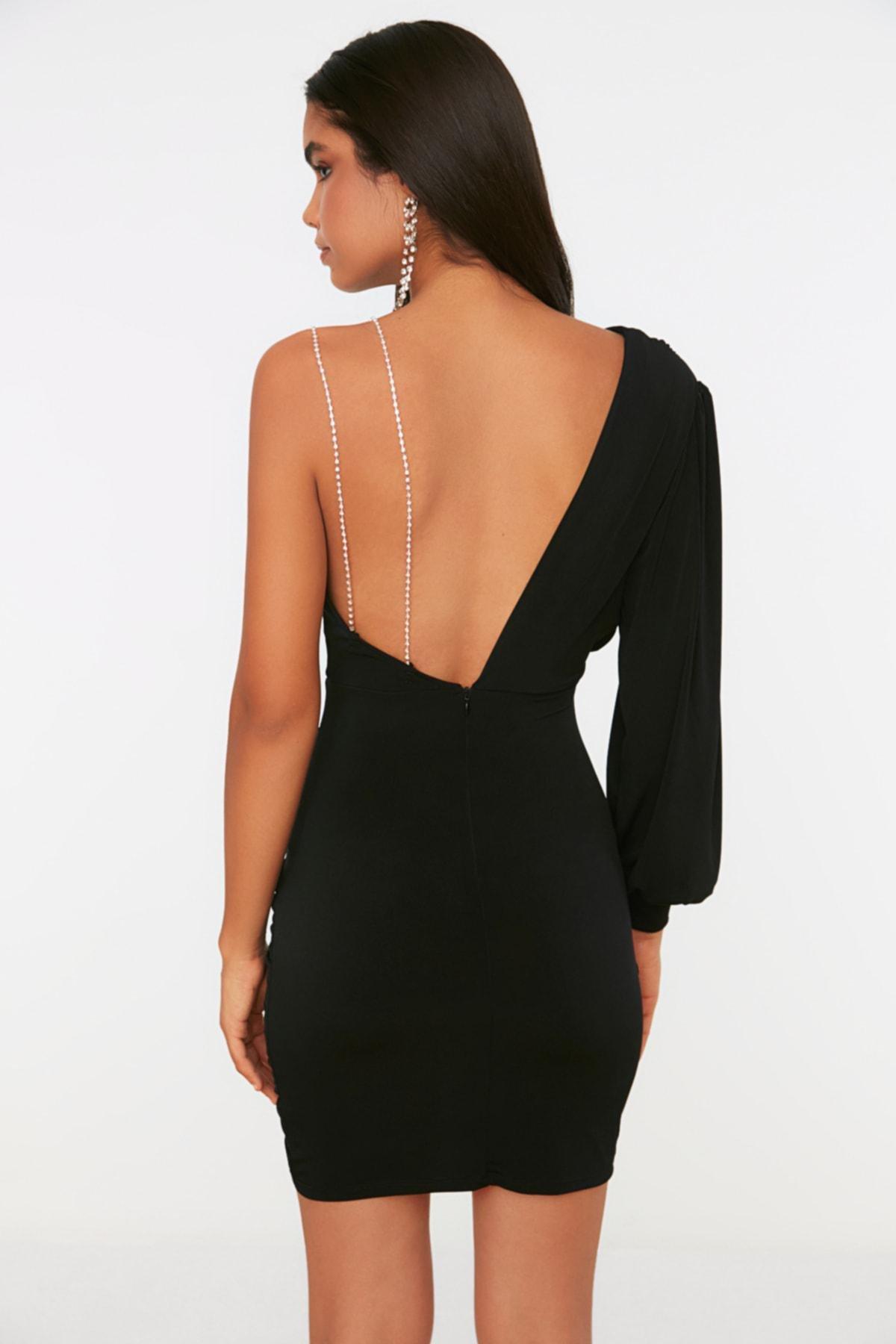 Black Cache-Coeur One Shoulder Dress, Black, large image number 4