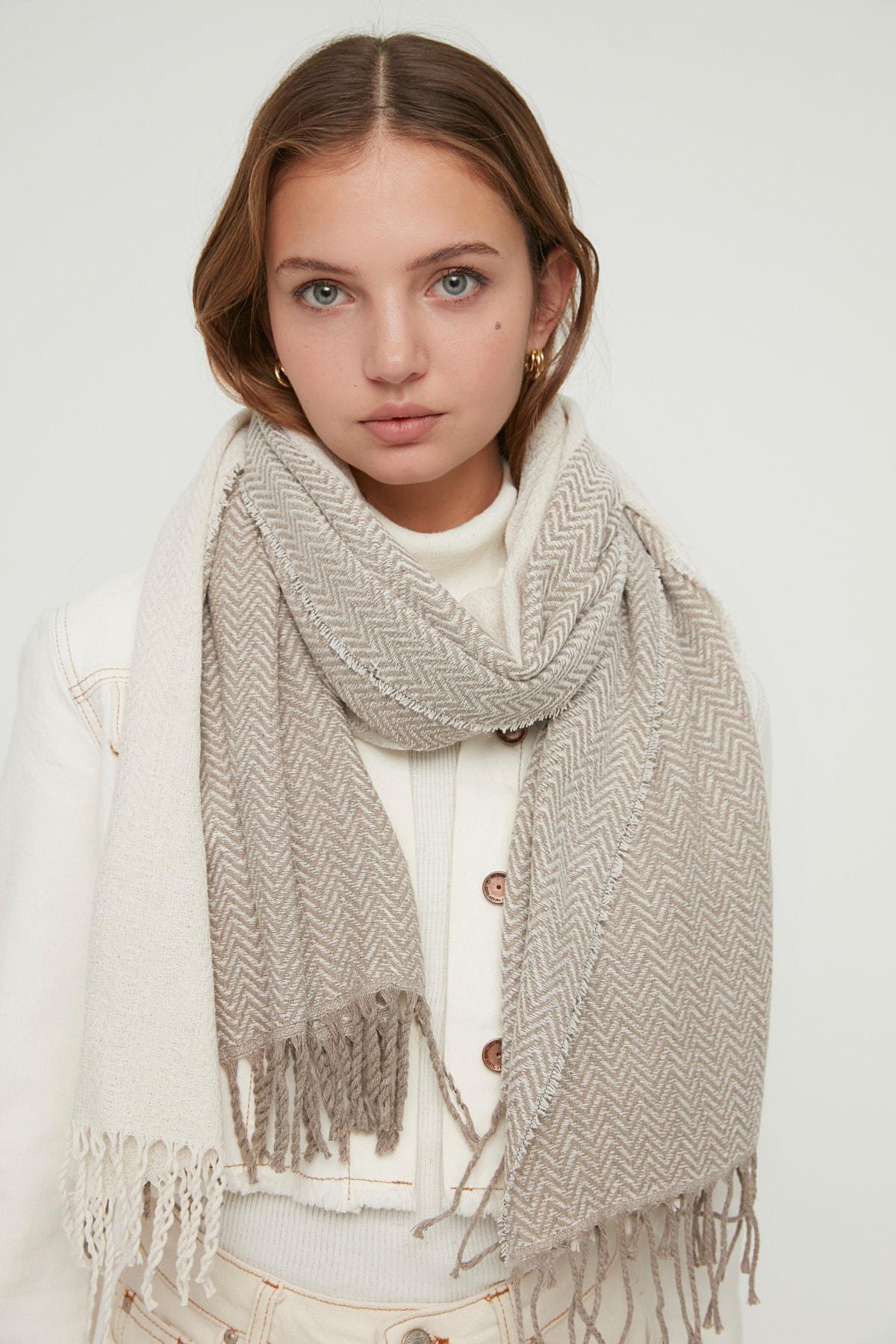 White Casual Scarf, Ecru, large image number 0