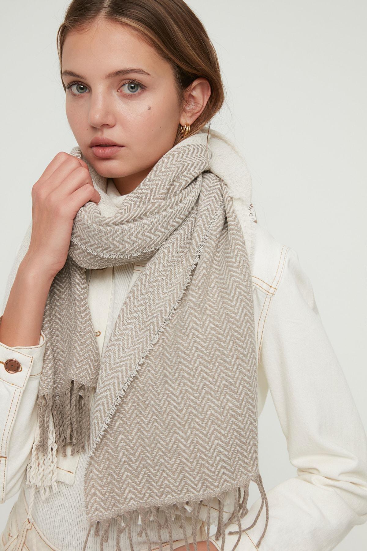 White Casual Scarf, Ecru, large image number 1