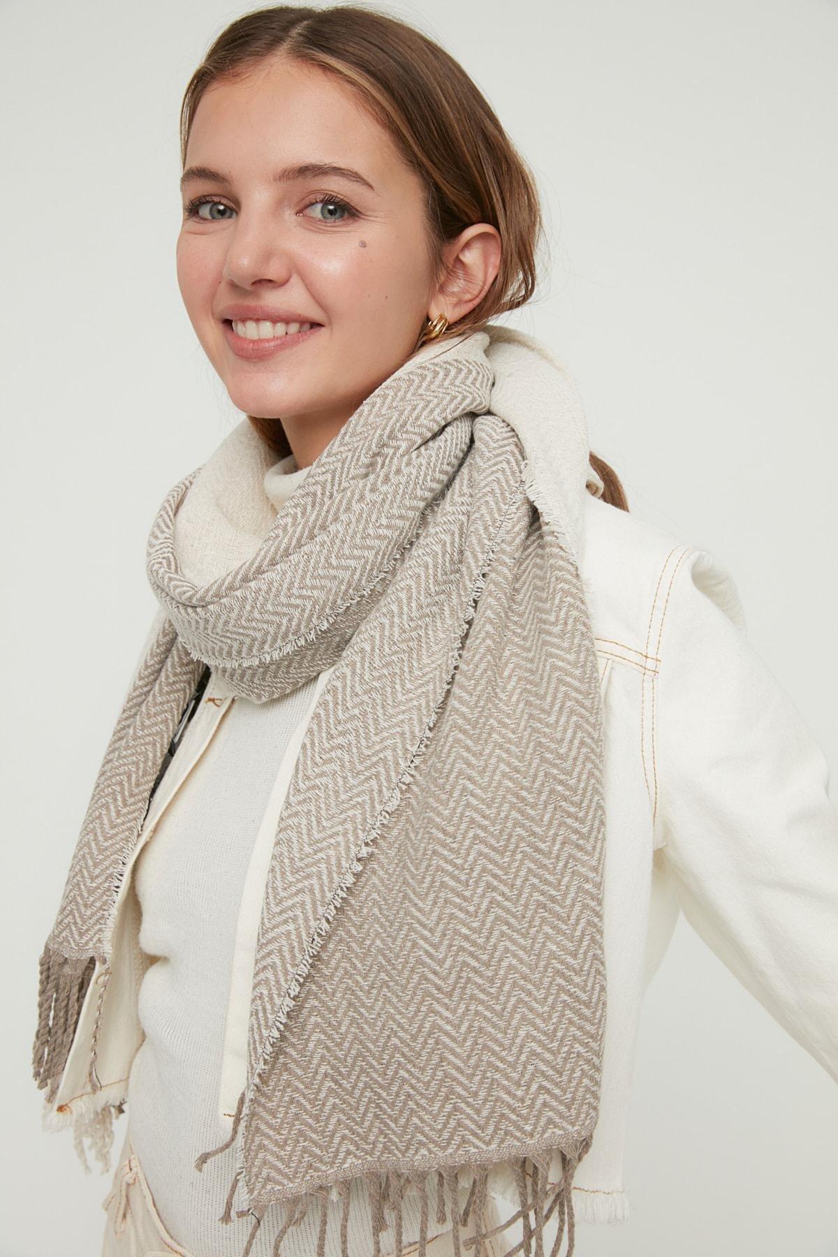 White Casual Scarf, Ecru, large image number 2