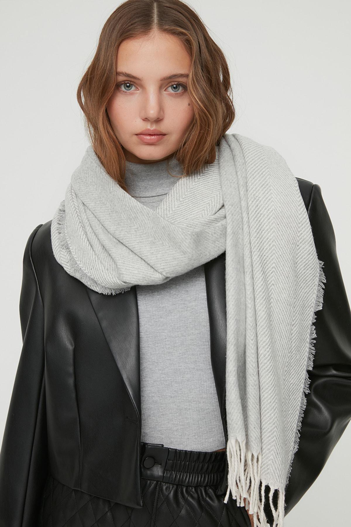 Grey Soft Textured Scarf, Gray, large image number 0