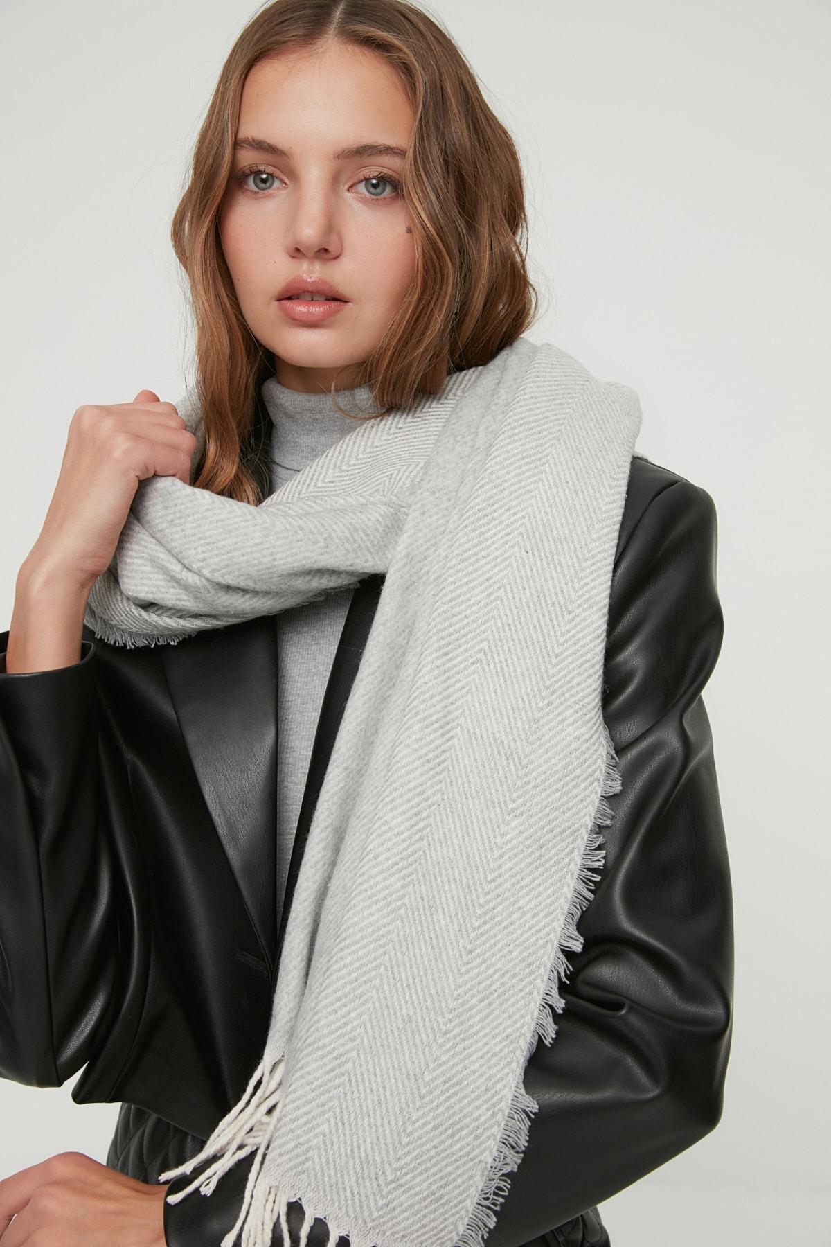 Grey Soft Textured Scarf, Gray, large image number 1