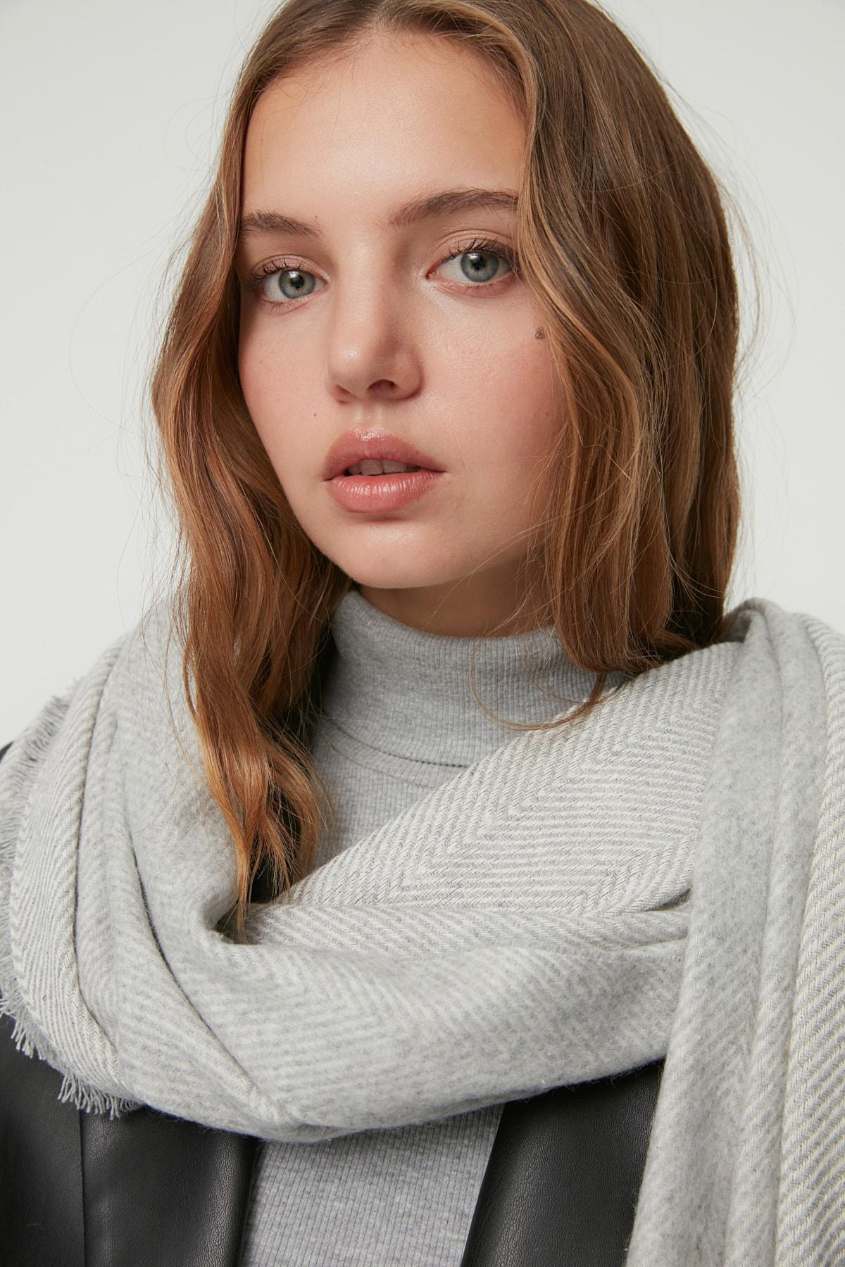 Grey Soft Textured Scarf, Gray, large image number 2