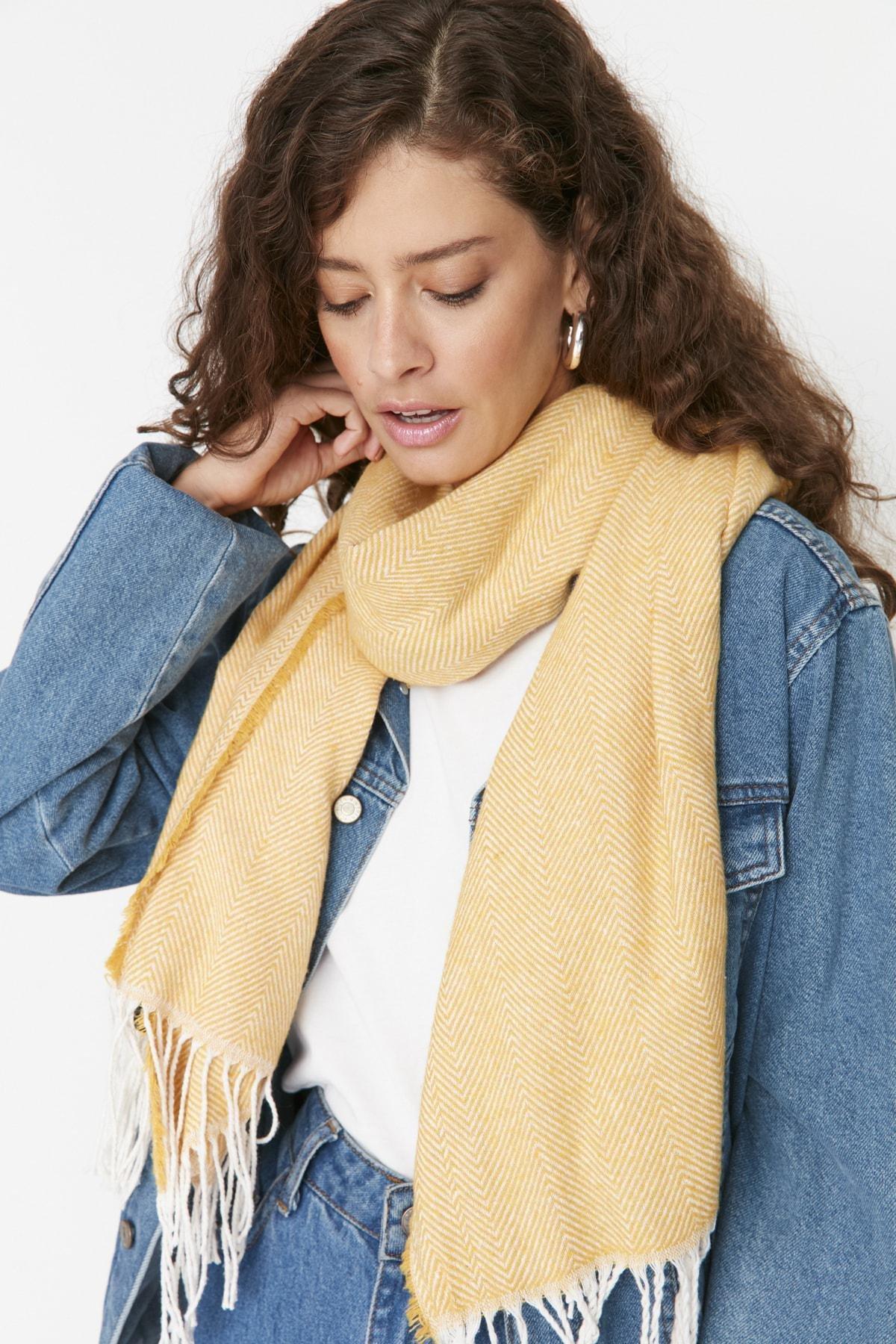 Yellow Casual Scarf, Yellow, large image number 0