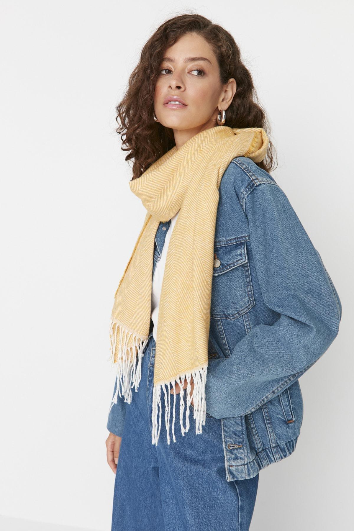 Yellow Casual Scarf, Yellow, large image number 1