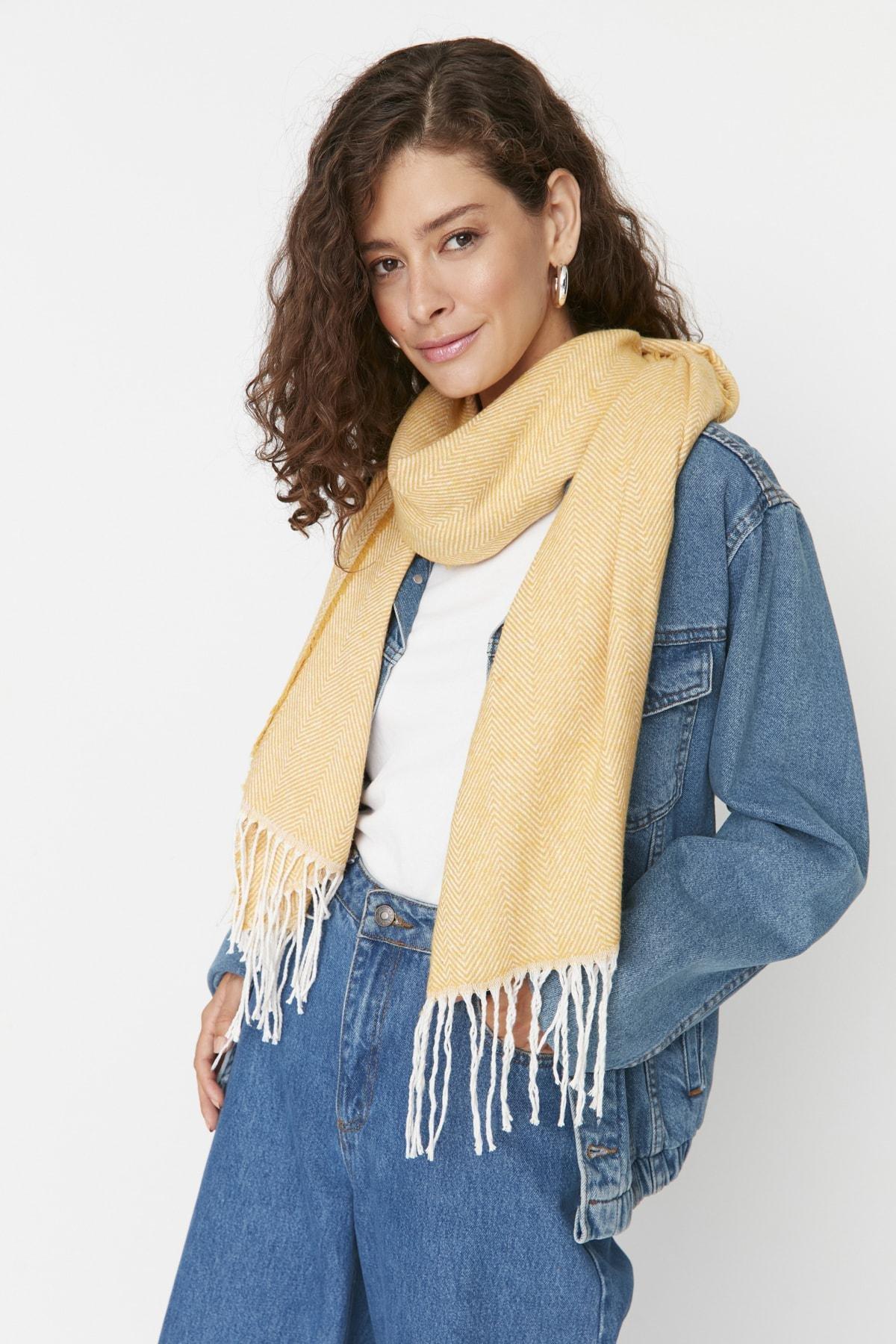 Yellow Casual Scarf, Yellow, large image number 2