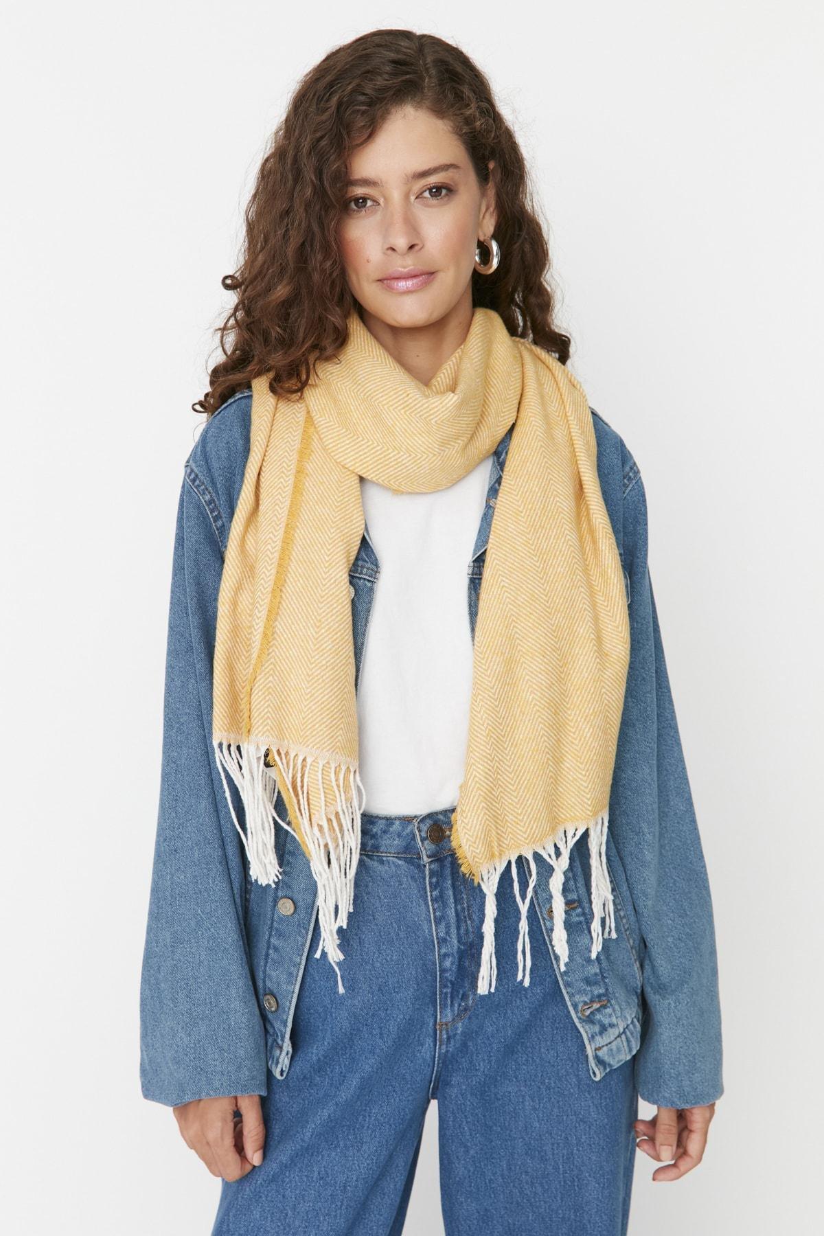 Yellow Casual Scarf, Yellow, large image number 3