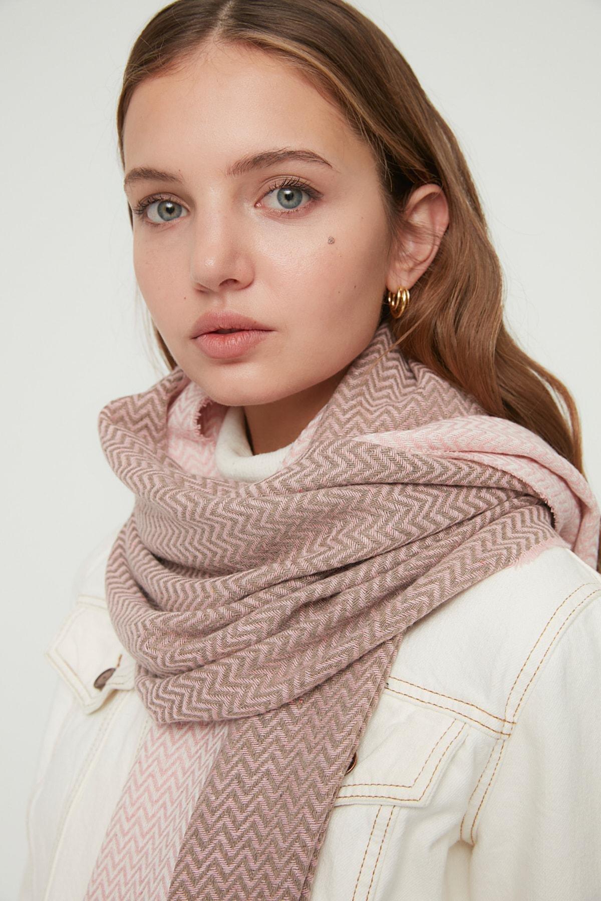 Cream Soft Textured Scarf, Pink, large image number 1