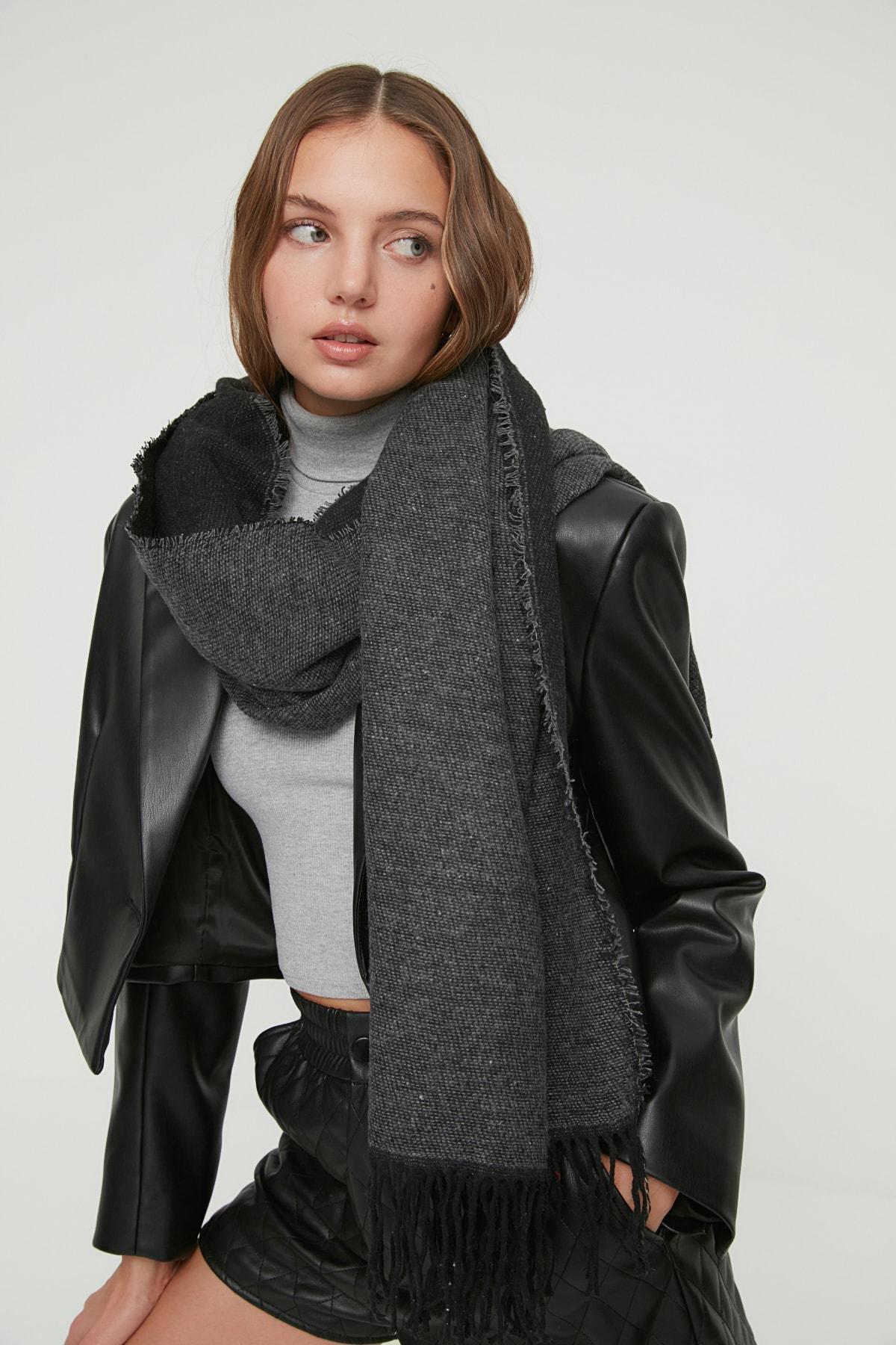 Black Soft-Textured Scarf, Black, large image number 0
