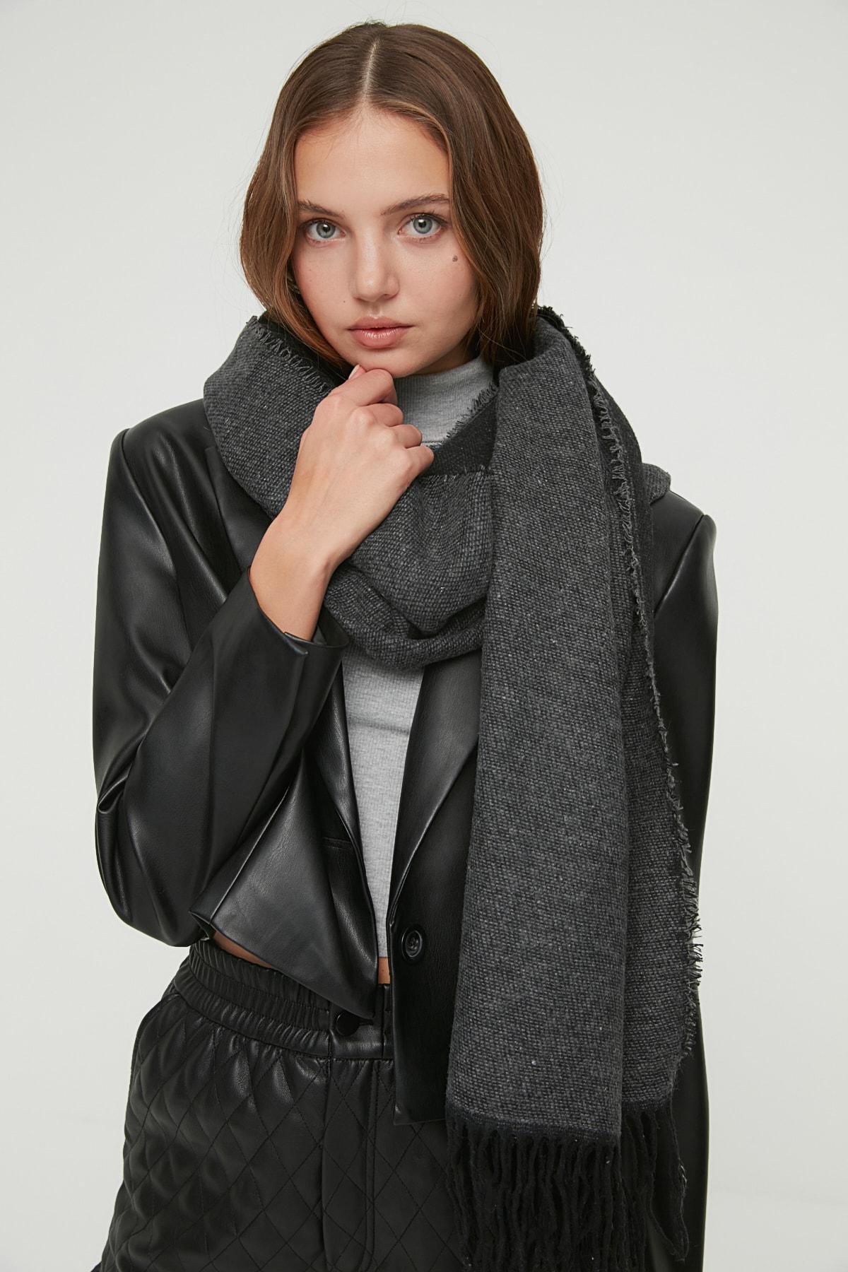 Black Soft-Textured Scarf, Black, large image number 1