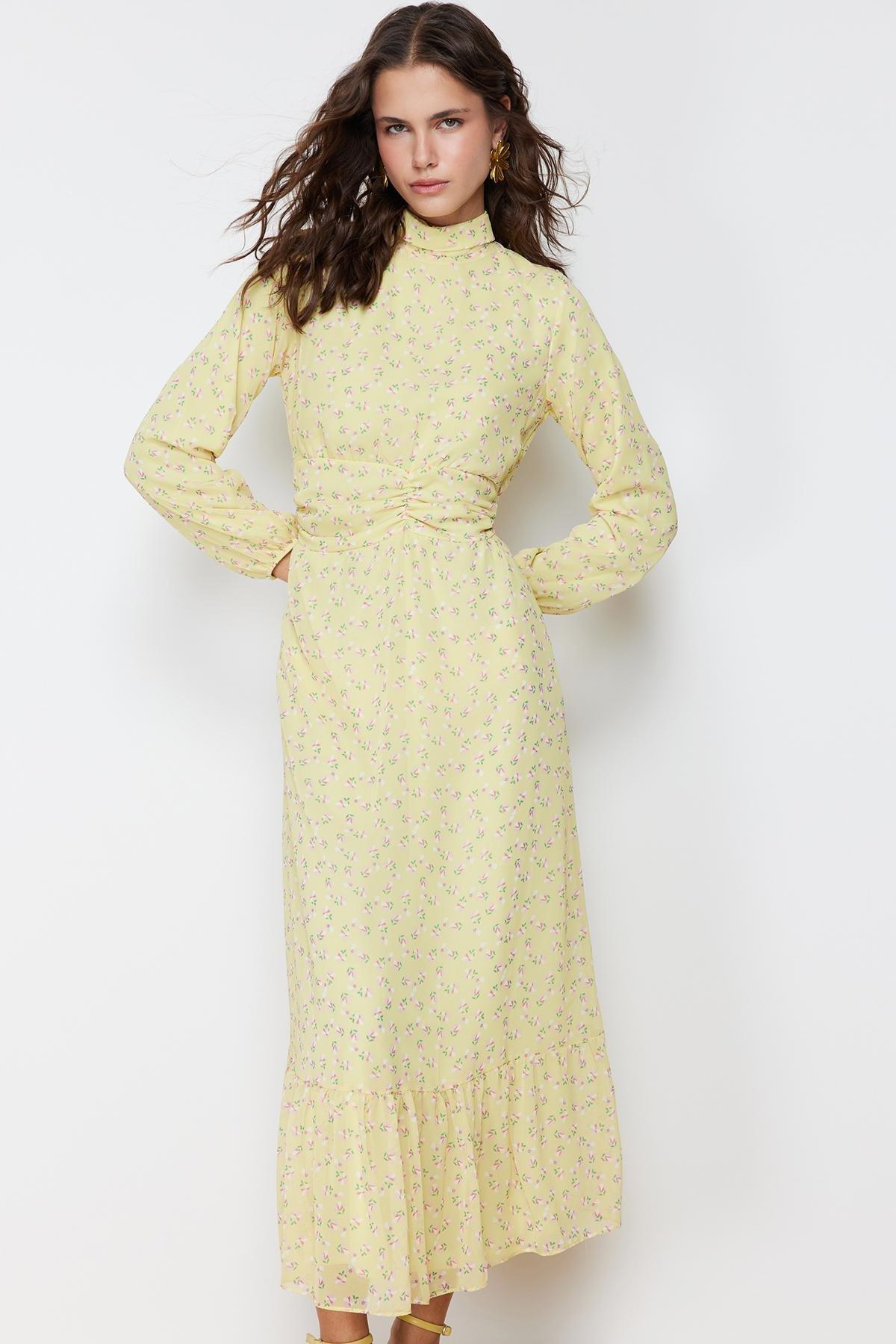 Yellow Lined Chiffon Woven Dress, , large image number 1