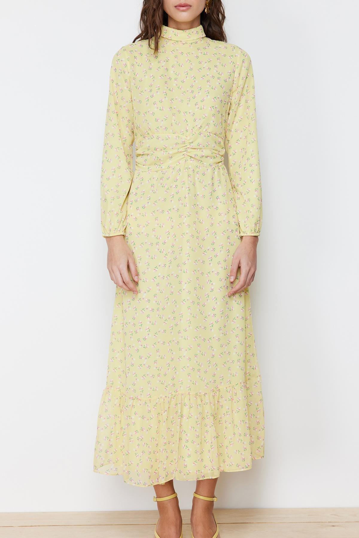 Yellow Lined Chiffon Woven Dress, , large image number 2