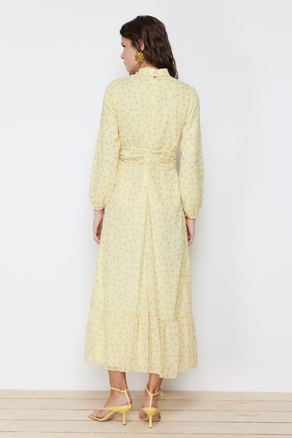 Yellow Lined Chiffon Woven Dress, , large image number 4