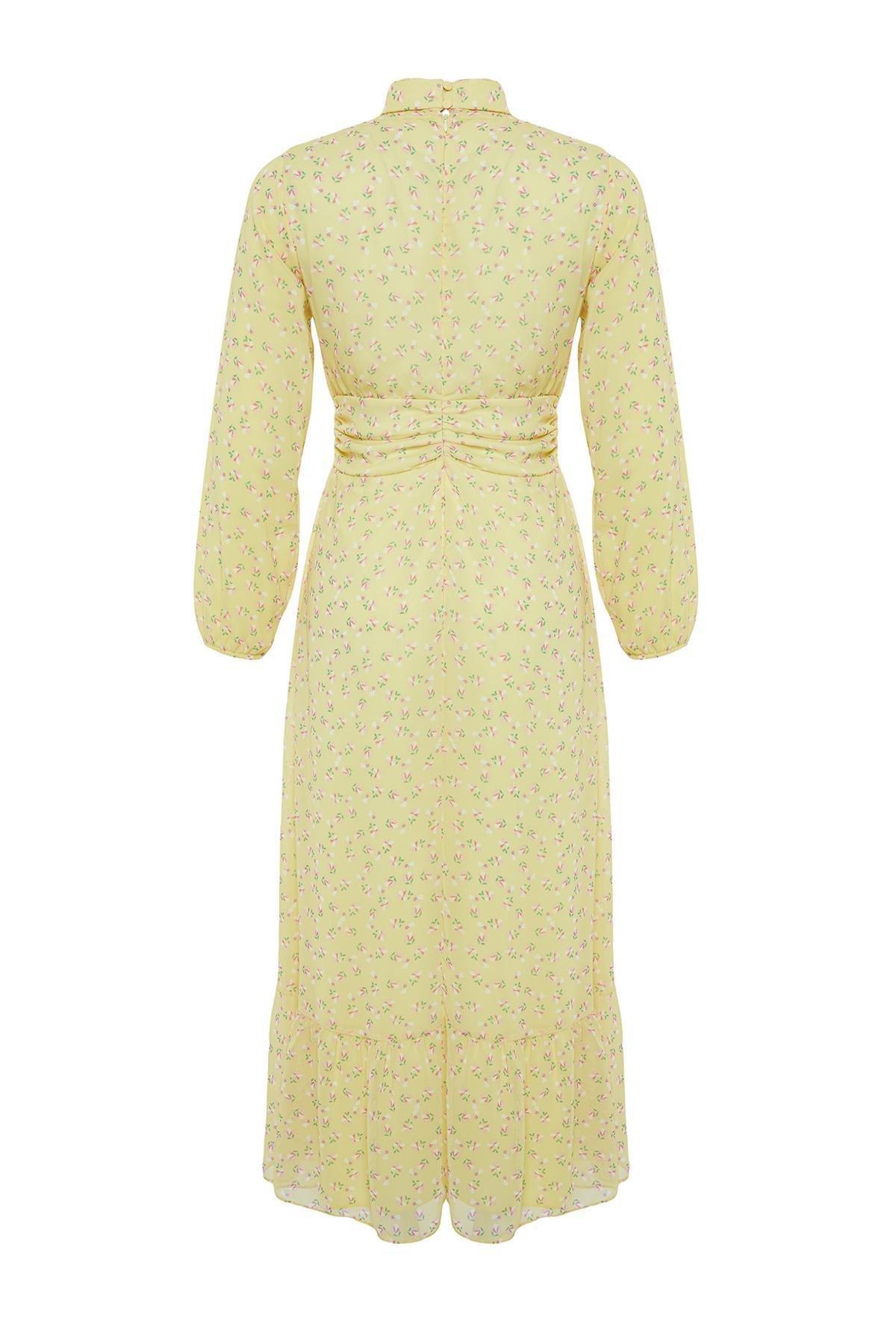 Yellow Lined Chiffon Woven Dress, , large image number 5