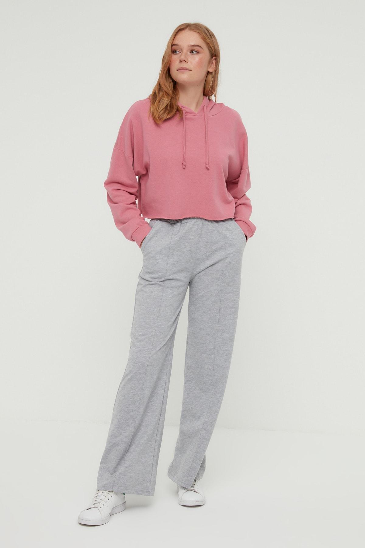 Trendyol - Gray High Waist Wide Leg Sweatpants