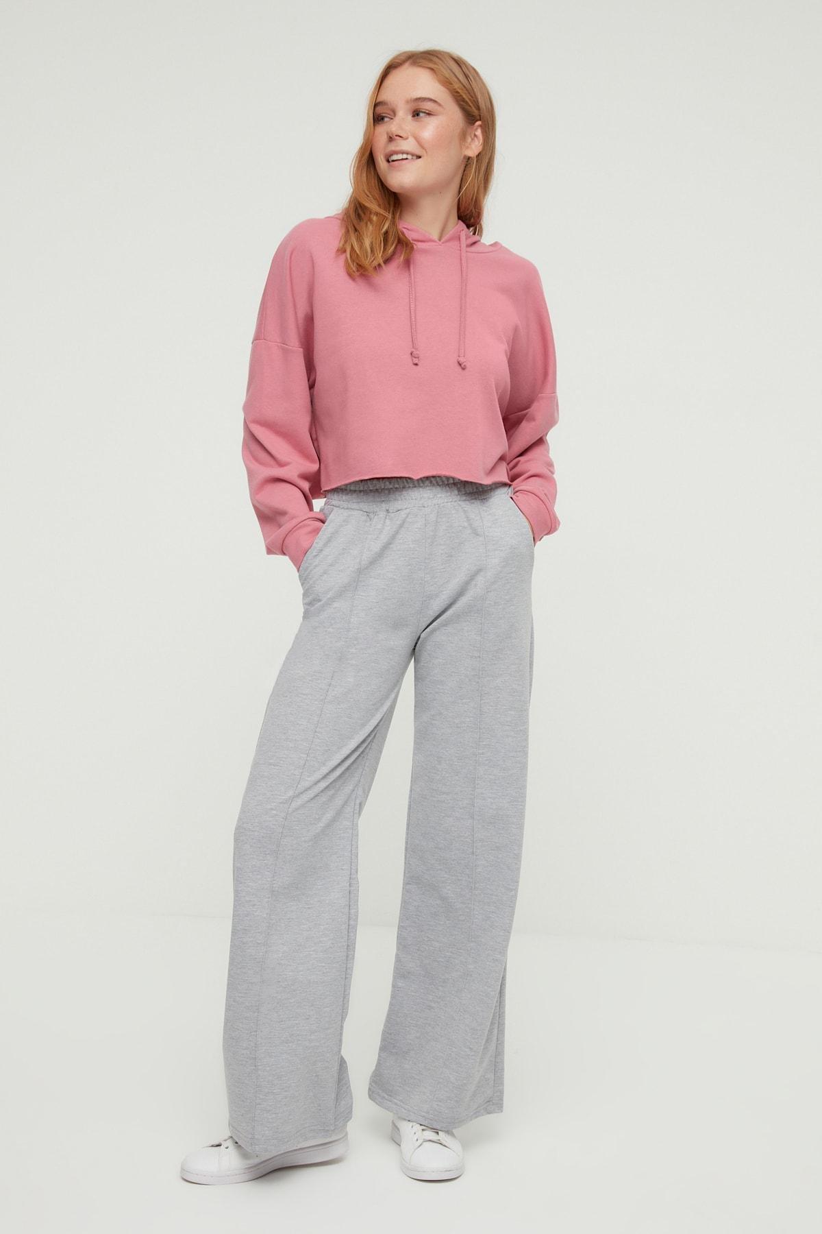 Trendyol - Gray High Waist Wide Leg Sweatpants