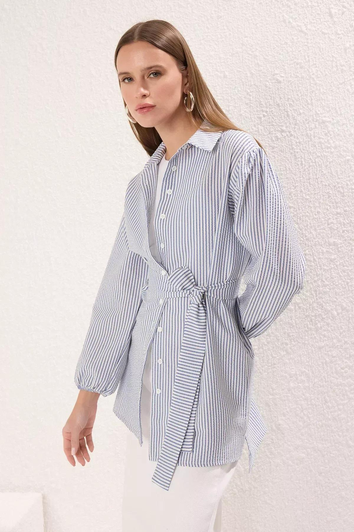 Blue Fitted Striped Shirt, , large image number 1