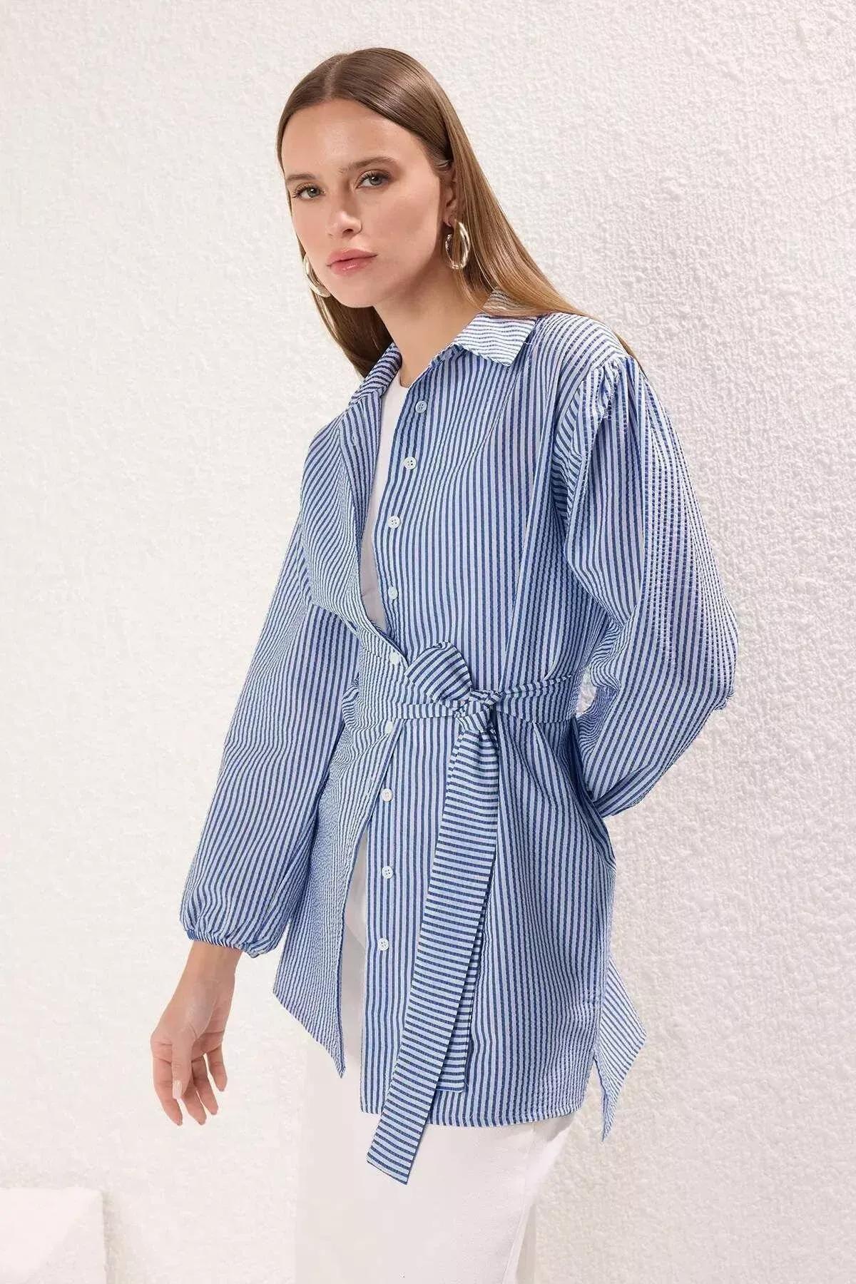 Blue Fitted Striped Shirt, Blue, large image number 2