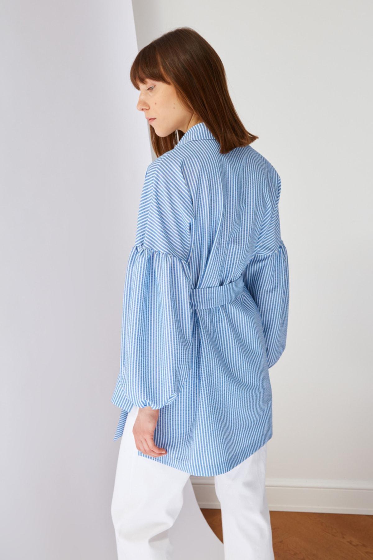 Trendyol - Blue Fitted Striped Shirt